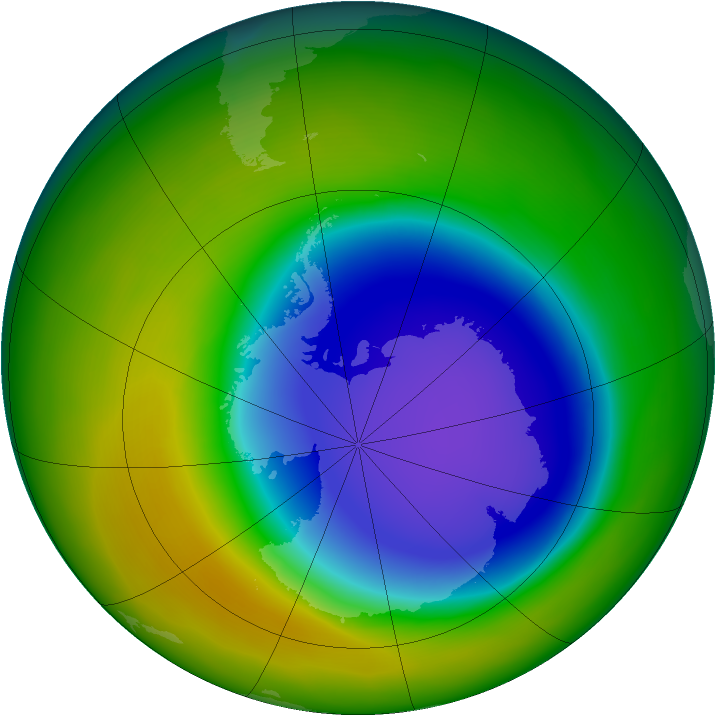 Antarctic ozone map for October 2009